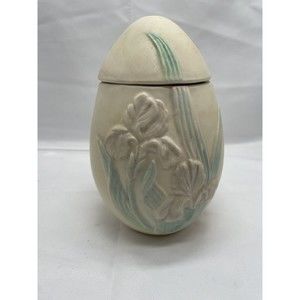 Egg Lidded Floral Lavender Iris 8 in Tall Ceramic Easter Spring